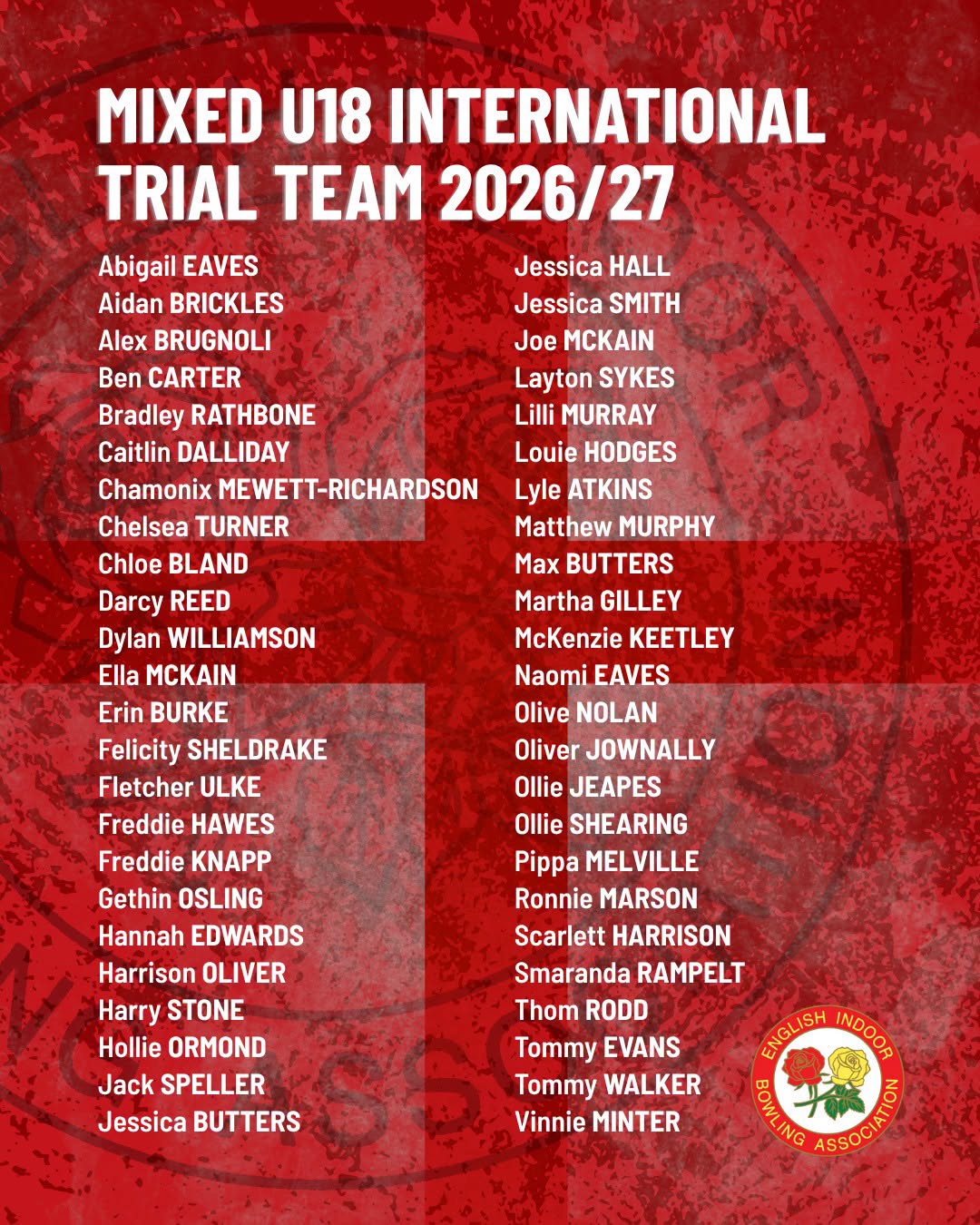 Mixed Under 18 International trialists 2026