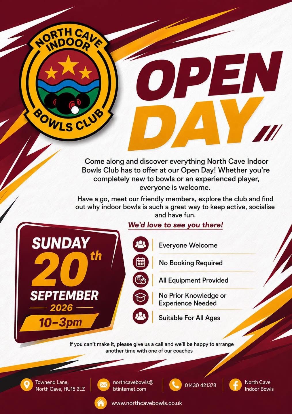 Open Day at North Cave Indoor Bowls Club 2026